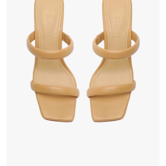 Schutz | Tan Minimalist Block Heel Sandals - Picture 3 of 7